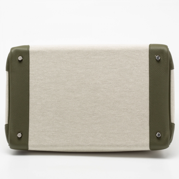 Pre Owned Hermes Vert Veronese/Beige Canvas and Leather Palladium Finish HAC Birkin 40 Bag