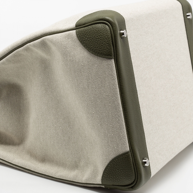 Pre Owned Hermes Vert Veronese/Beige Canvas and Leather Palladium Finish HAC Birkin 40 Bag