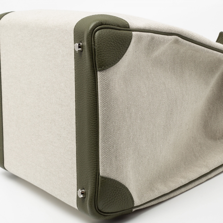 Pre Owned Hermes Vert Veronese/Beige Canvas and Leather Palladium Finish HAC Birkin 40 Bag