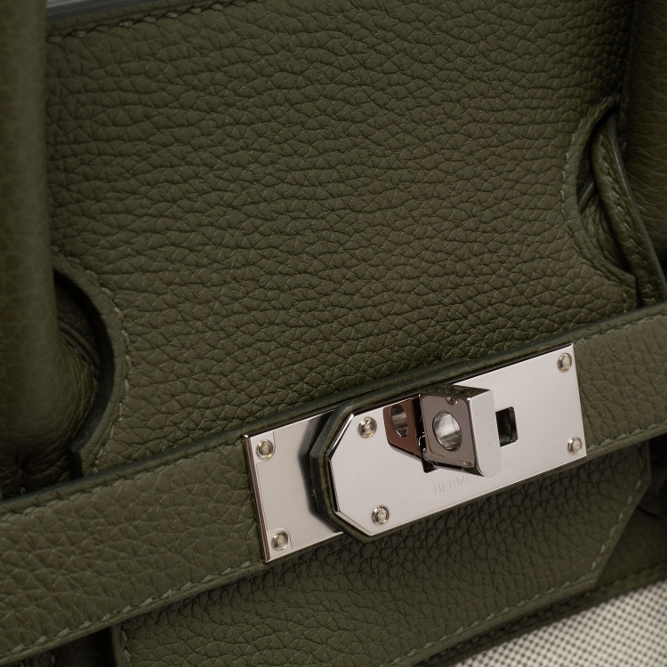 Pre Owned Hermes Vert Veronese/Beige Canvas and Leather Palladium Finish HAC Birkin 40 Bag