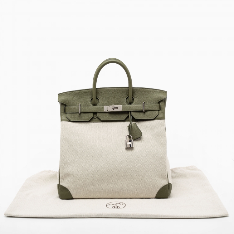 Pre Owned Hermes Vert Veronese/Beige Canvas and Leather Palladium Finish HAC Birkin 40 Bag