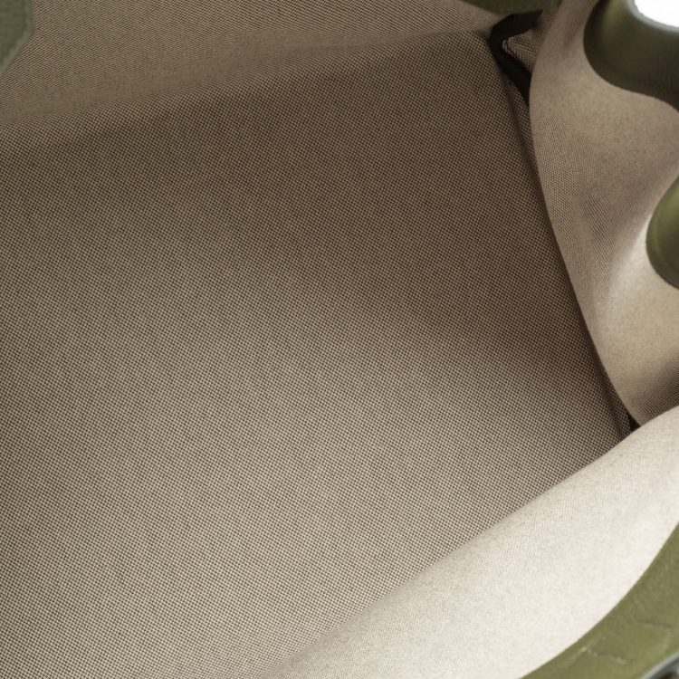 Pre Owned Hermes Vert Veronese/Beige Canvas and Leather Palladium Finish HAC Birkin 40 Bag