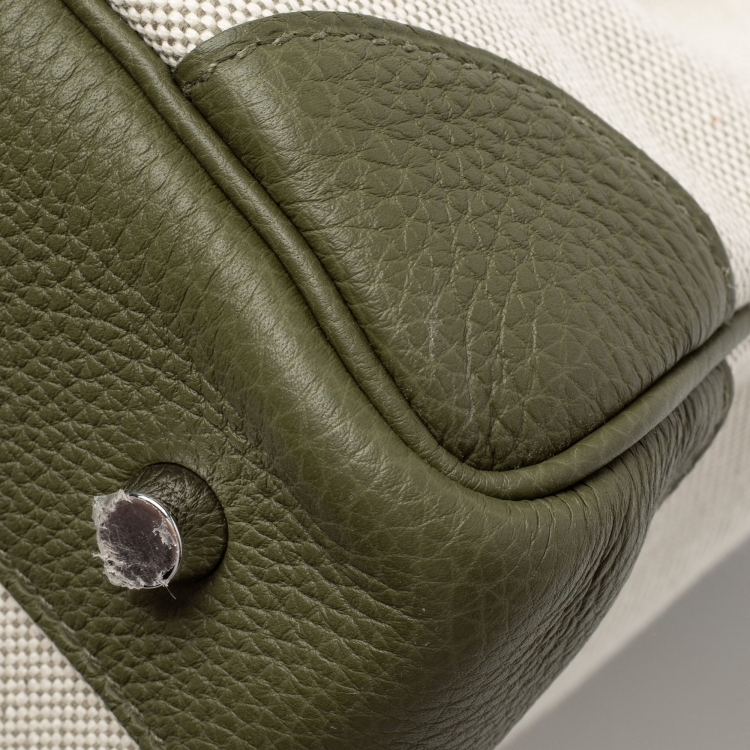 Pre Owned Hermes Vert Veronese/Beige Canvas and Leather Palladium Finish HAC Birkin 40 Bag