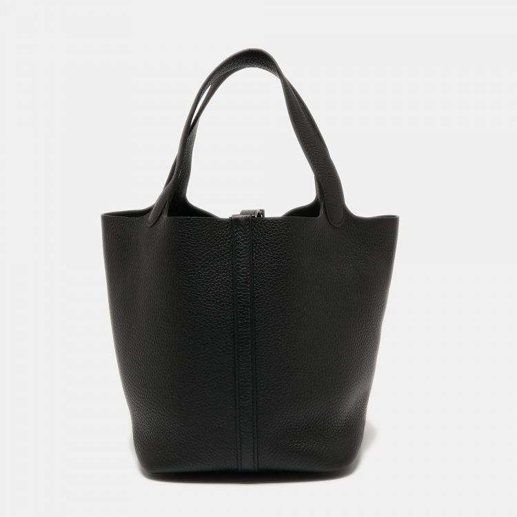 Pre Owned Hermes Noir Taurillon Clemence Leather Monochrome Picotin Lock 22 Bag