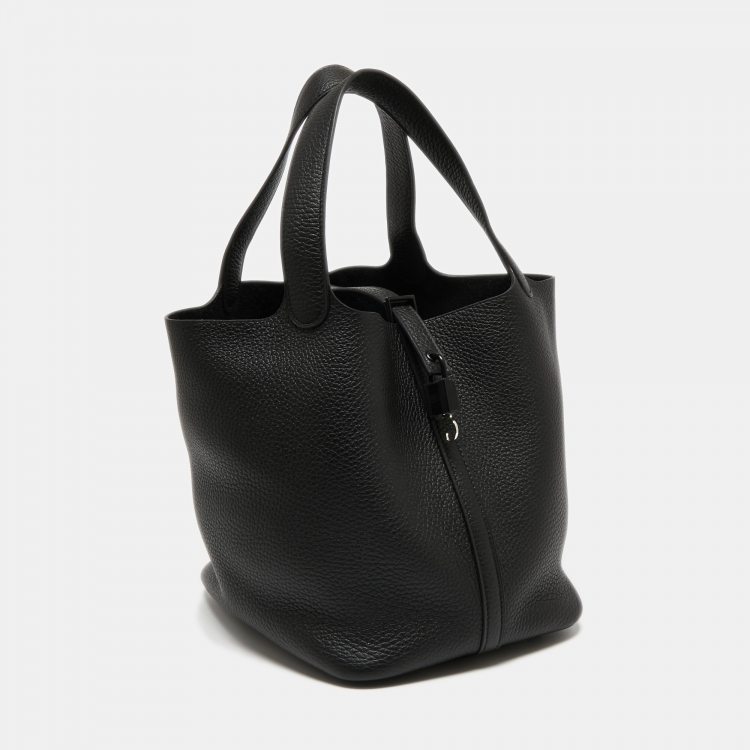 Pre Owned Hermes Noir Taurillon Clemence Leather Monochrome Picotin Lock 22 Bag