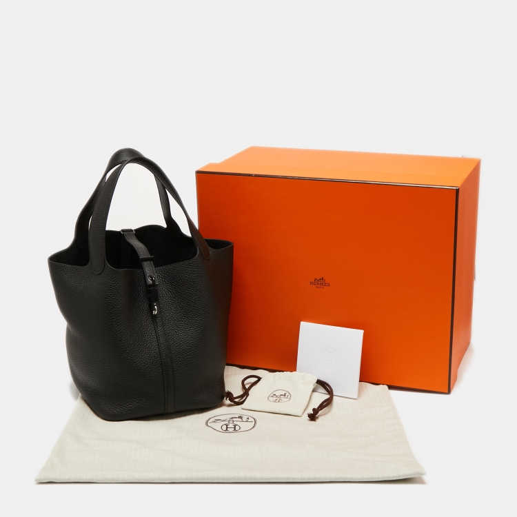 Pre Owned Hermes Noir Taurillon Clemence Leather Monochrome Picotin Lock 22 Bag