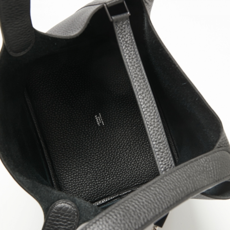 Pre Owned Hermes Noir Taurillon Clemence Leather Monochrome Picotin Lock 22 Bag