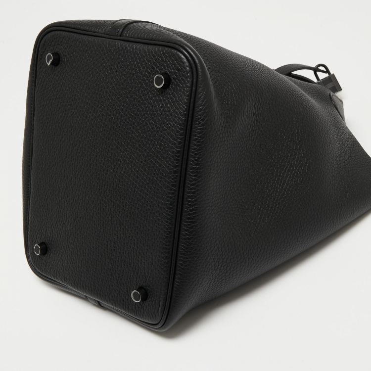 Pre Owned Hermes Noir Taurillon Clemence Leather Monochrome Picotin Lock 22 Bag