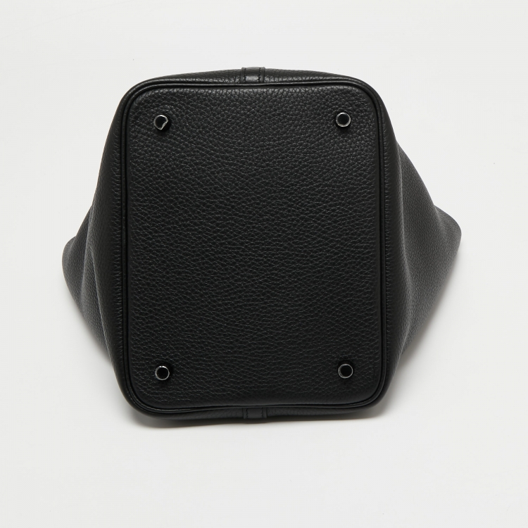 Pre Owned Hermes Noir Taurillon Clemence Leather Monochrome Picotin Lock 22 Bag