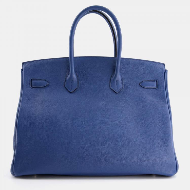 Pre Owned Hermes Bleu Agate Epsom Leather Palladium Hardware Birkin 35 Bag