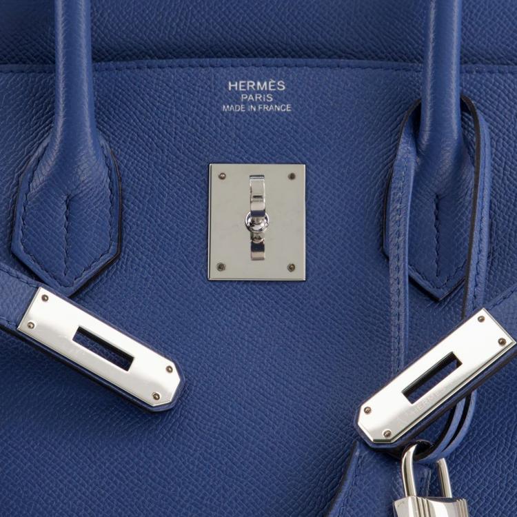 Pre Owned Hermes Bleu Agate Epsom Leather Palladium Hardware Birkin 35 Bag