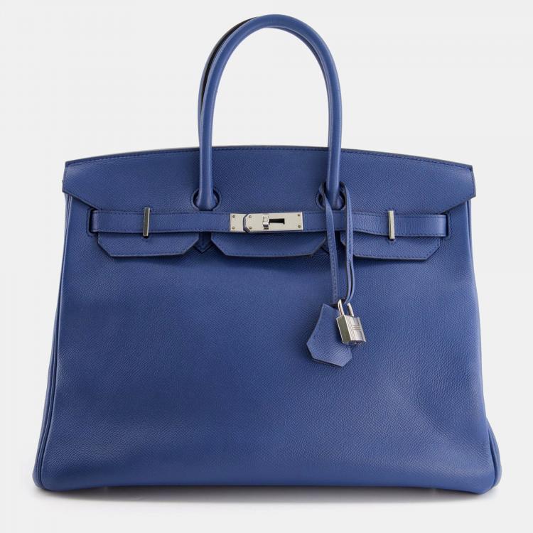 Pre Owned Hermes Bleu Agate Epsom Leather Palladium Hardware Birkin 35 Bag