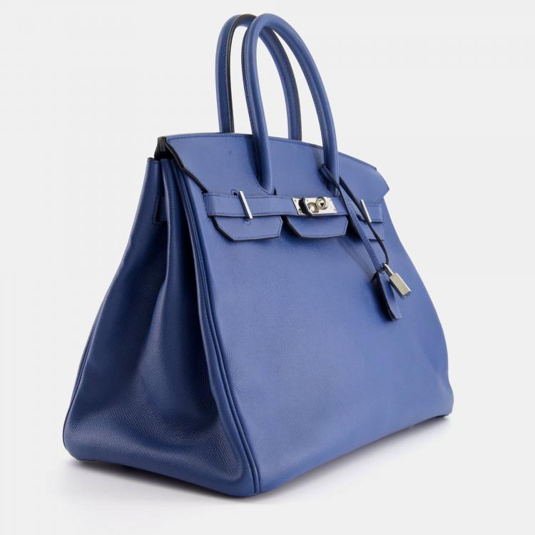Pre Owned Hermes Bleu Agate Epsom Leather Palladium Hardware Birkin 35 Bag