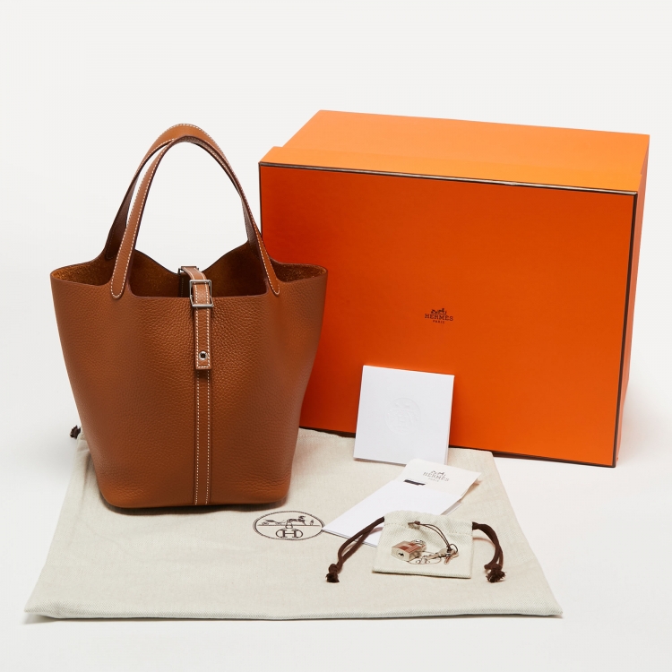 Pre Owned Hermes Gold Taurillon Clemence Leather Picotin Lock 22 Bag