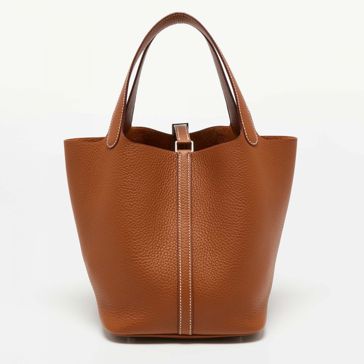 Pre Owned Hermes Gold Taurillon Clemence Leather Picotin Lock 22 Bag
