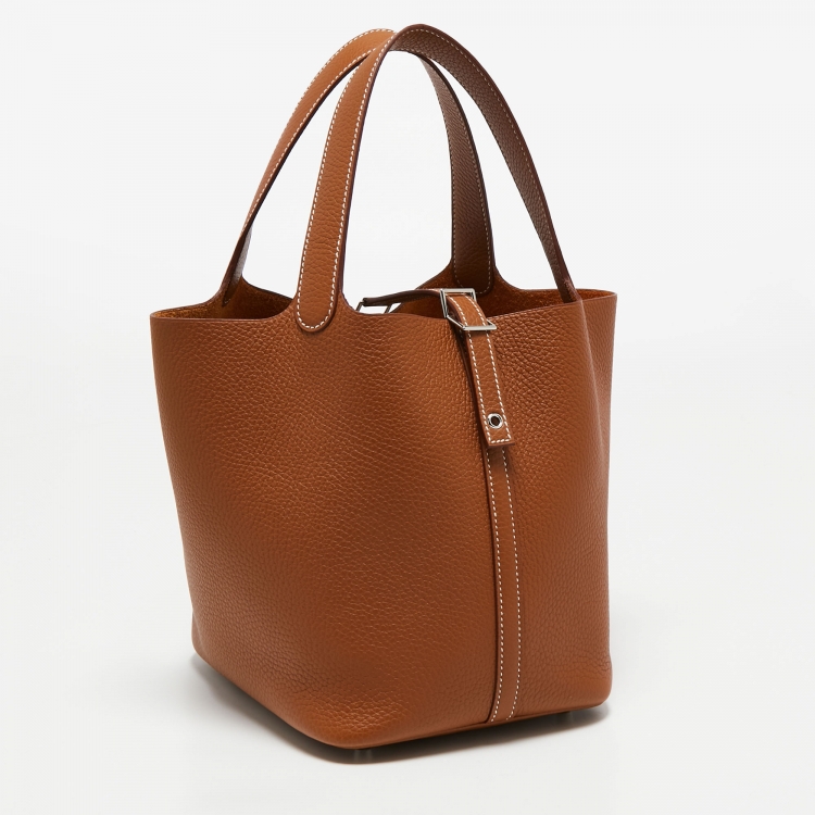 Pre Owned Hermes Gold Taurillon Clemence Leather Picotin Lock 22 Bag
