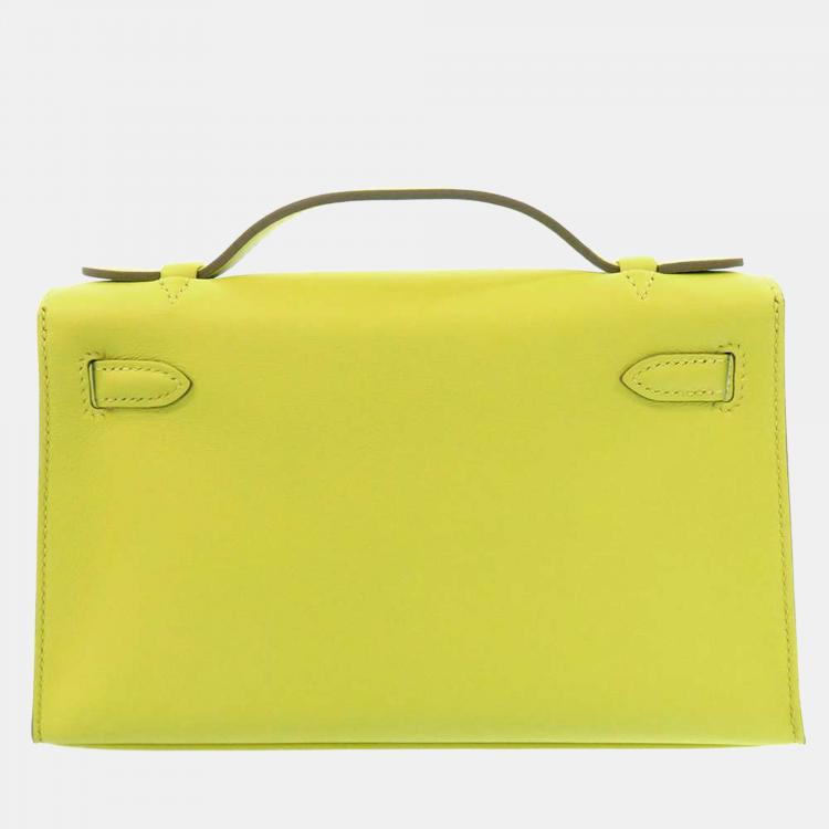 Pre Owned Hermes Yellow Swift Leather Palladium Hardware Pochette Kelly Clutch Bag 