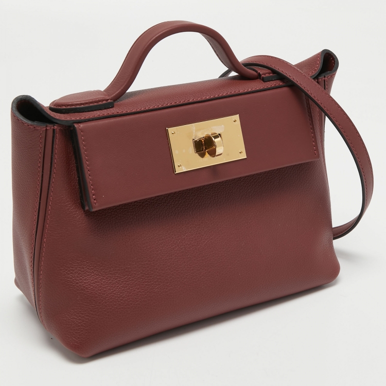 Pre Owned Hermes Rouge H Evercolor and Swift Leather Gold Finish 24/24 21 Bag
