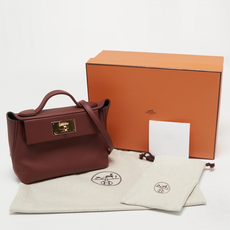Pre Owned Hermes Rouge H Evercolor and Swift Leather Gold Finish 24/24 21 Bag