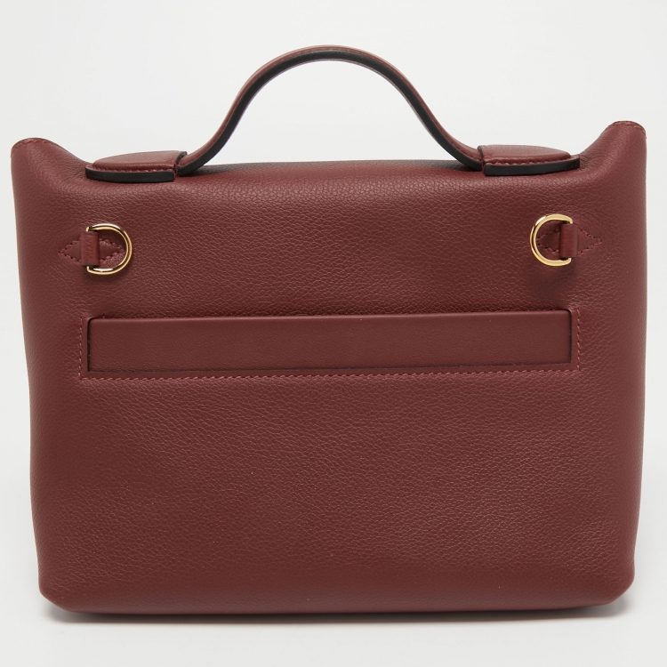 Pre Owned Hermes Rouge H Evercolor and Swift Leather Gold Finish 24/24 21 Bag