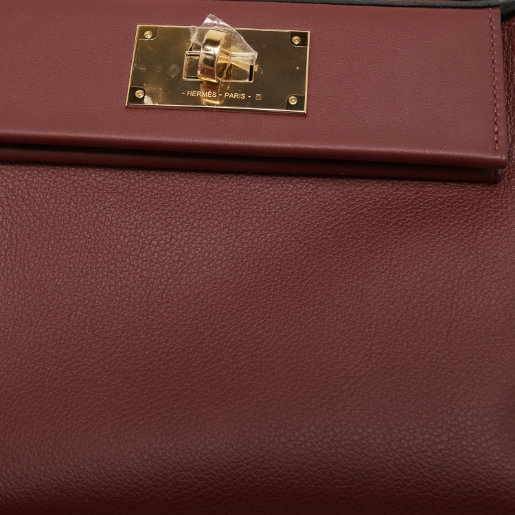 Pre Owned Hermes Rouge H Evercolor and Swift Leather Gold Finish 24/24 21 Bag