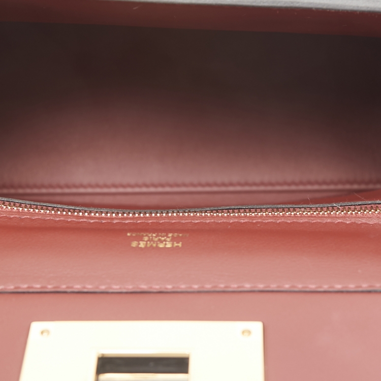 Pre Owned Hermes Rouge H Evercolor and Swift Leather Gold Finish 24/24 21 Bag