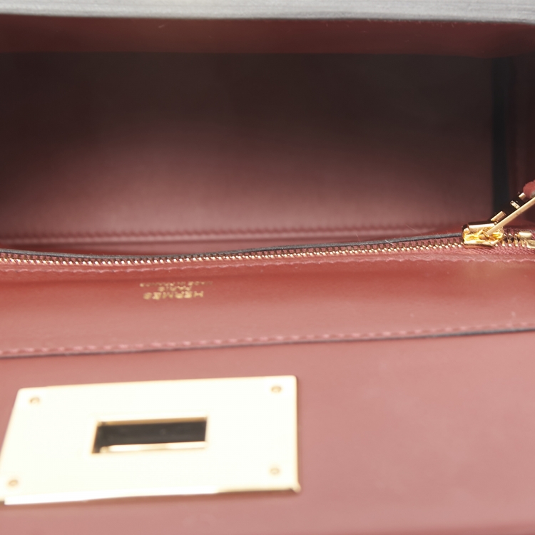 Pre Owned Hermes Rouge H Evercolor and Swift Leather Gold Finish 24/24 21 Bag
