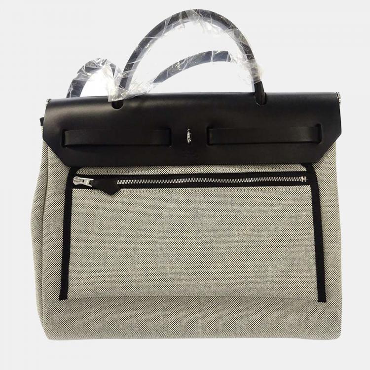 Pre Owned Hermes Black Toile Leather Herbag Zip 31 PM Shoulder Bag