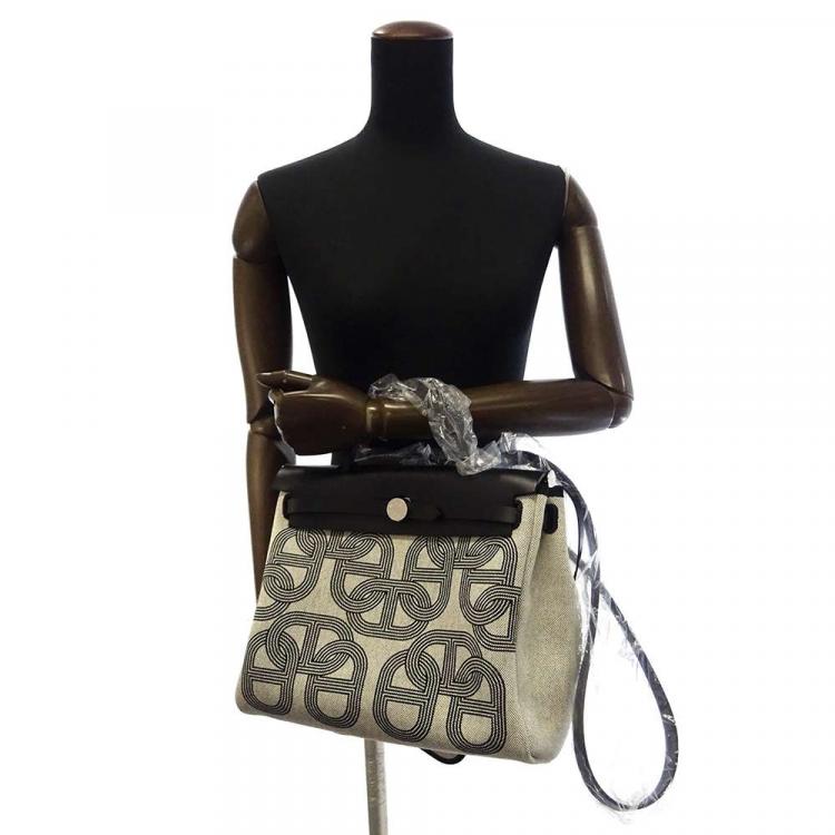 Pre Owned Hermes Black Toile Leather Herbag Zip 31 PM Shoulder Bag