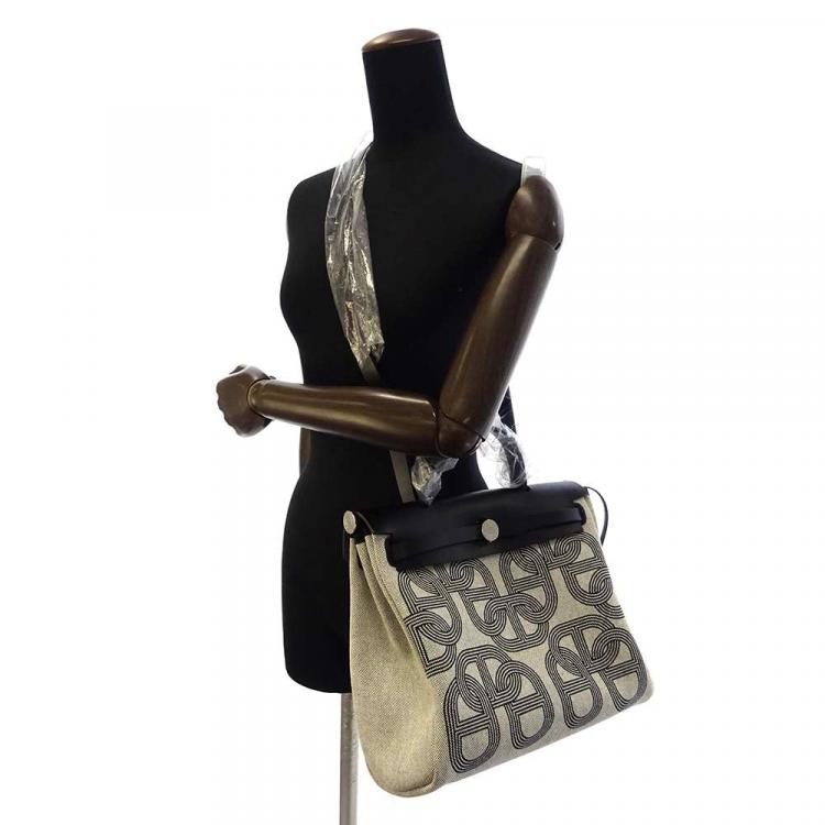 Pre Owned Hermes Black Toile Leather Herbag Zip 31 PM Shoulder Bag