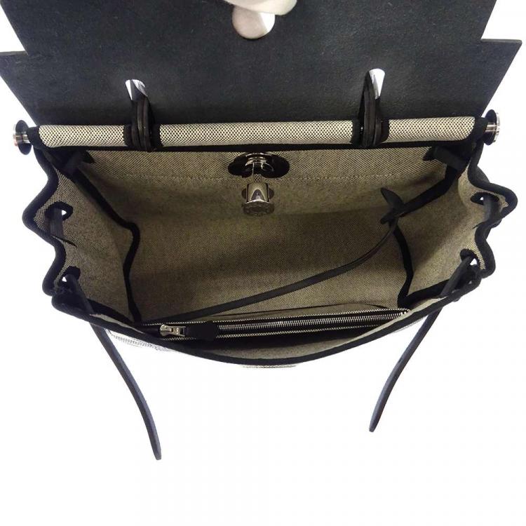 Pre Owned Hermes Black Toile Leather Herbag Zip 31 PM Shoulder Bag