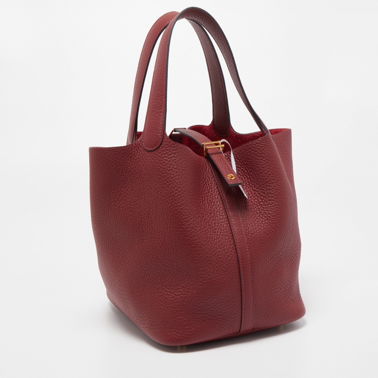 Pre Owned Hermes Rouge Grenat Taurillon Clemence Leather Picotin Lock 22 Bag