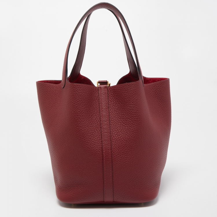 Pre Owned Hermes Rouge Grenat Taurillon Clemence Leather Picotin Lock 22 Bag