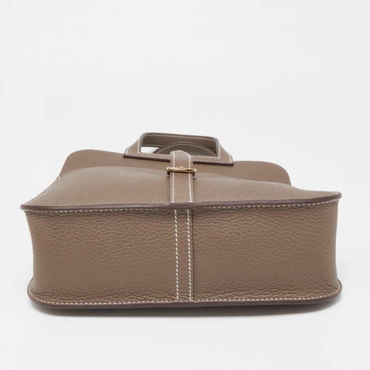 Pre Owned Hermès Etoupe Taurillon Clemence Leather Gold Finish Halzan 25