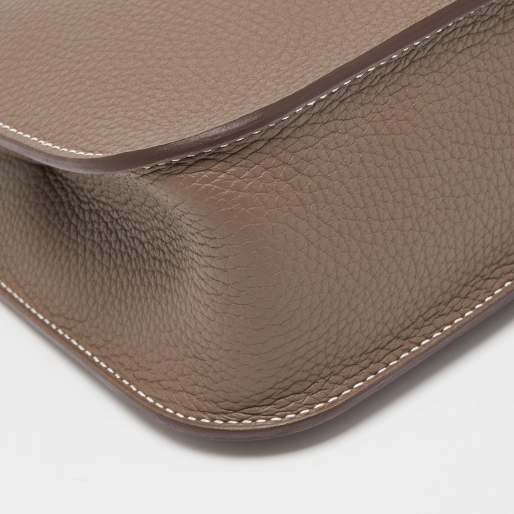 Pre Owned Hermès Etoupe Taurillon Clemence Leather Gold Finish Halzan 25