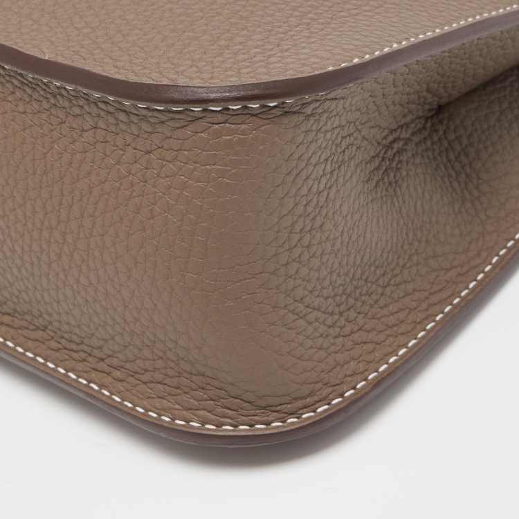 Pre Owned Hermès Etoupe Taurillon Clemence Leather Gold Finish Halzan 25
