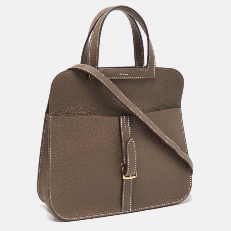 Pre Owned Hermès Etoupe Taurillon Clemence Leather Gold Finish Halzan 25