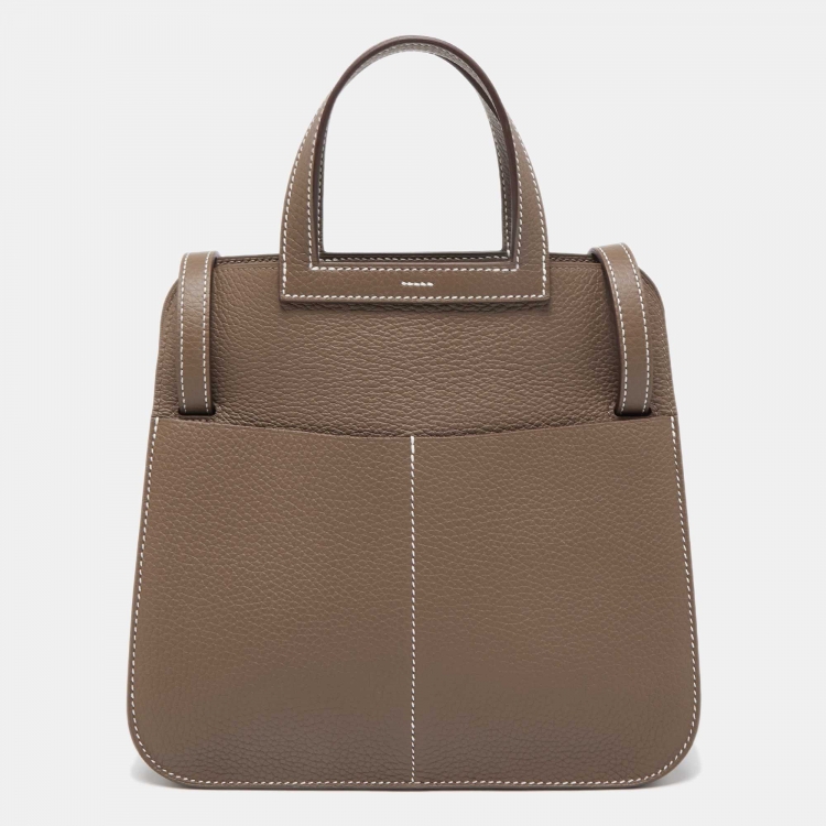 Pre Owned Hermès Etoupe Taurillon Clemence Leather Gold Finish Halzan 25