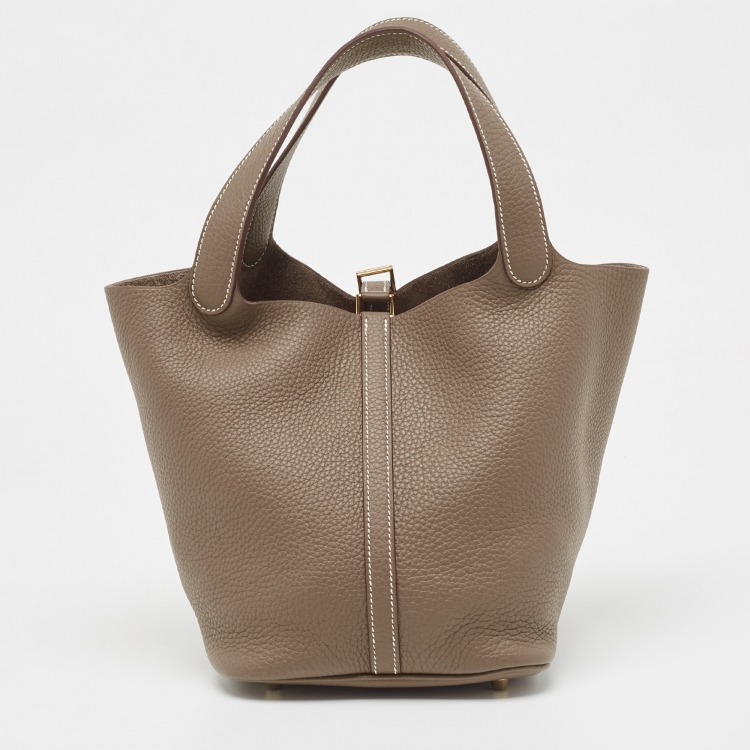 Pre Owned Hermes Etoupe Taurillon Clemence Leather Picotin Lock 22 Bag