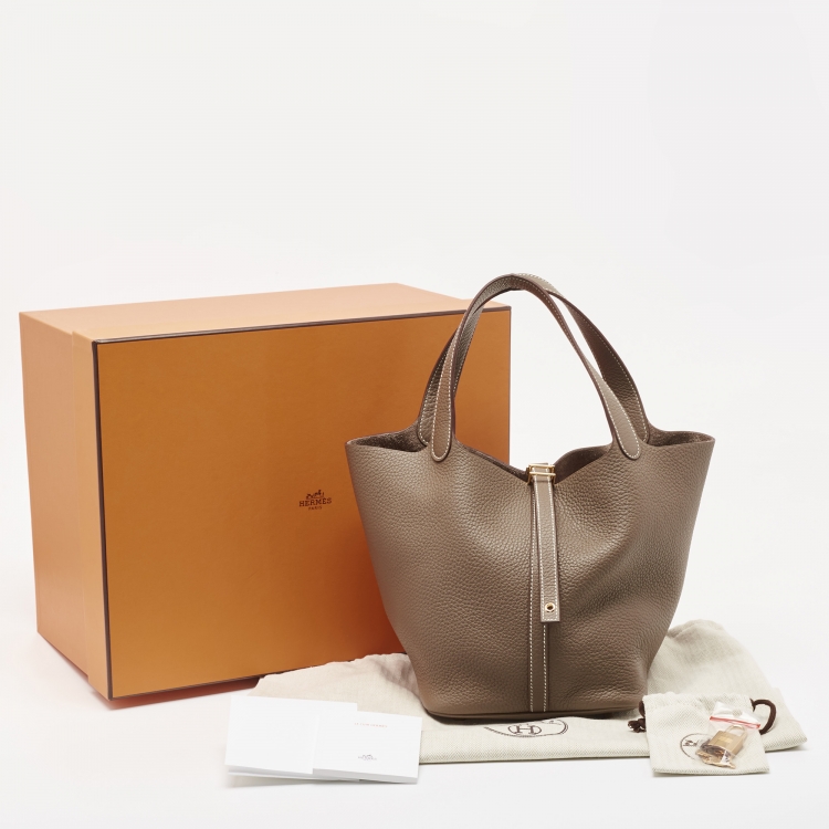 Pre Owned Hermes Etoupe Taurillon Clemence Leather Picotin Lock 22 Bag
