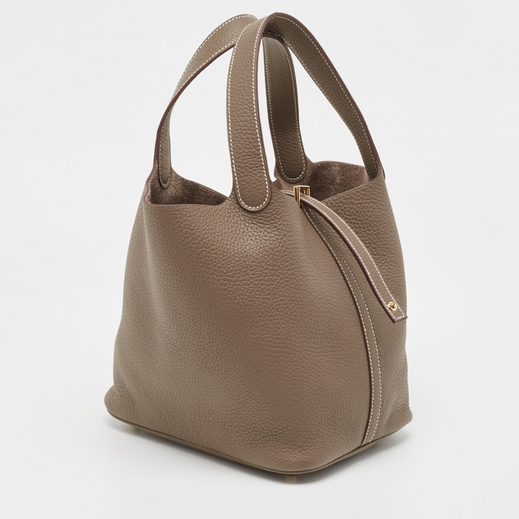 Pre Owned Hermes Etoupe Taurillon Clemence Leather Picotin Lock 22 Bag