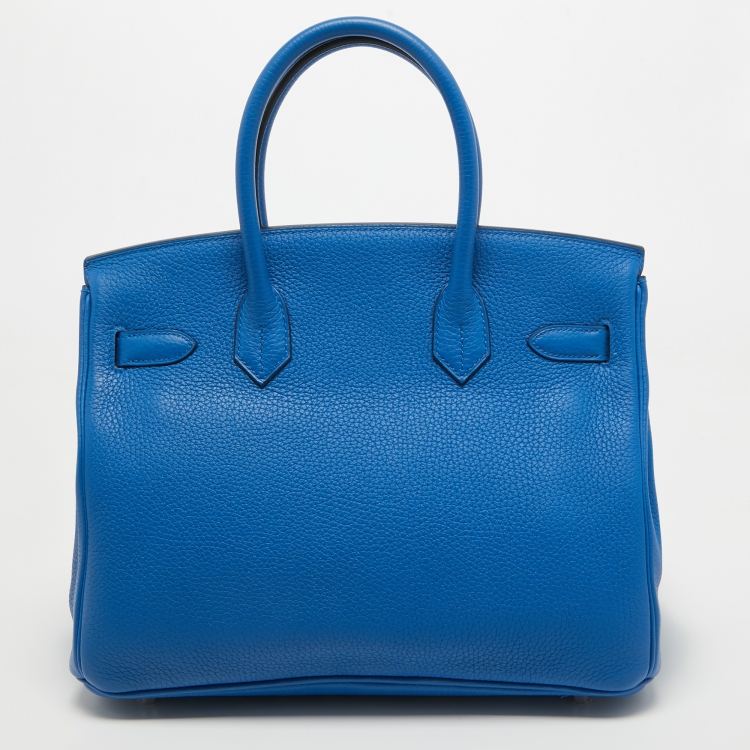 Pre Owned Hermes Bleu Zellige Taurillon Clemence Leather Palladium Finish Birkin 30 Bag
