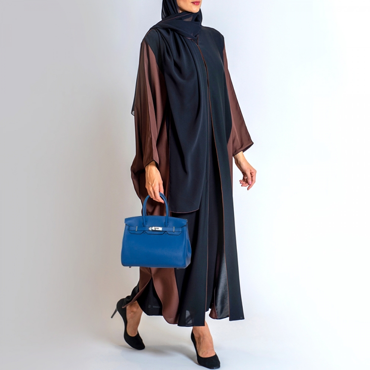 Pre Owned Hermes Bleu Zellige Taurillon Clemence Leather Palladium Finish Birkin 30 Bag