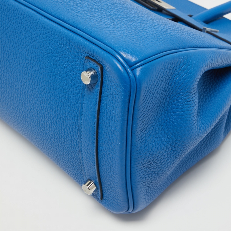 Pre Owned Hermes Bleu Zellige Taurillon Clemence Leather Palladium Finish Birkin 30 Bag