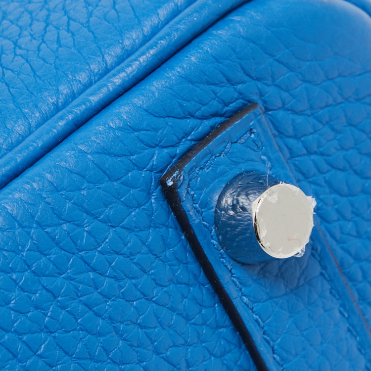 Pre Owned Hermes Bleu Zellige Taurillon Clemence Leather Palladium Finish Birkin 30 Bag