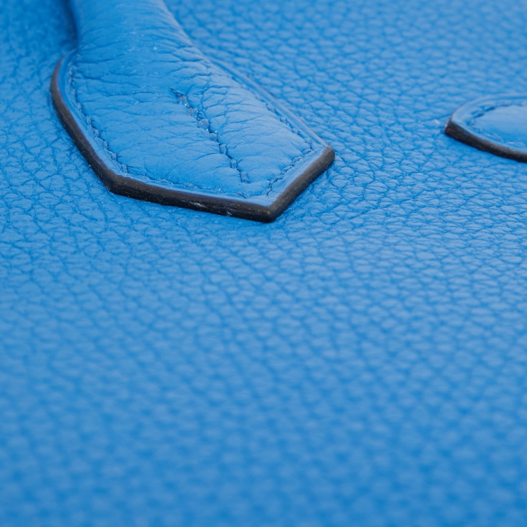 Pre Owned Hermes Bleu Zellige Taurillon Clemence Leather Palladium Finish Birkin 30 Bag