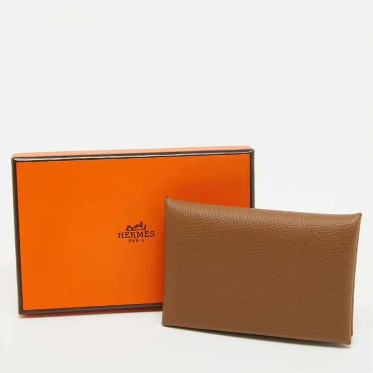 Pre Owned Hermès  Alezan/Biscuit Epsom Leather Calvi Card Holder