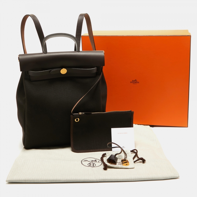 Pre Owned Hermès Ebene Toile Militaire and Vache Hunter Leather Herbag a Dos Zip Retourne Backpack