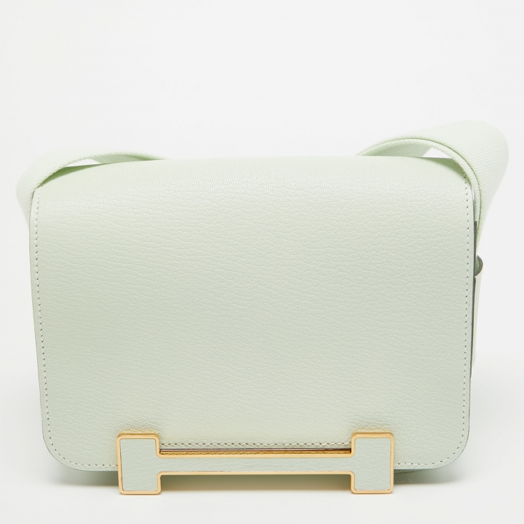 Pre Owned Hermes Vert Fizz Chevre Mysore Leather Gold Finish Geta Bag