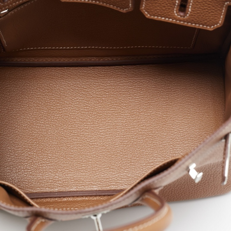 Pre Owned Hermes Gold Togo Leather Palladium Finish Birkin 25 Bag